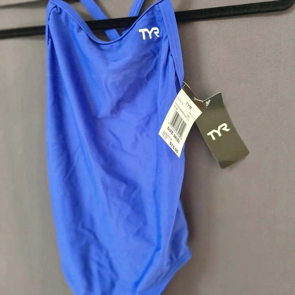 TYR Girls Solid Diamondfit Swimsuit Royal Blue One Piece DSOL1A Size 28 S